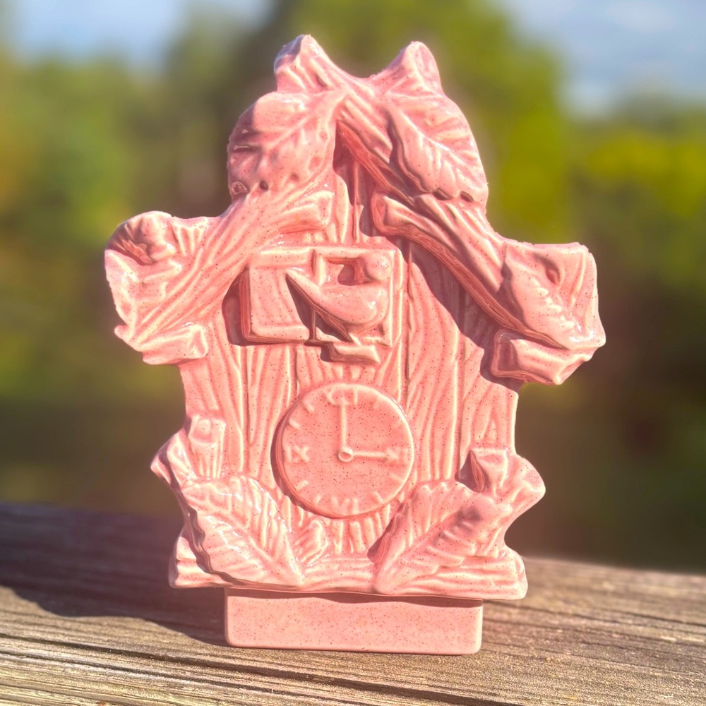 Vintage Pink California Pottery Cuckoo Clock Ceramic Planter